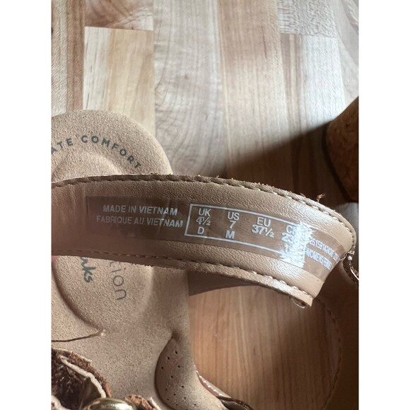 Clarks Giselle Coast Platform Sandals Comfort Cork Leather Braid Brown 7 M - NEW - Picture 7 of 10
